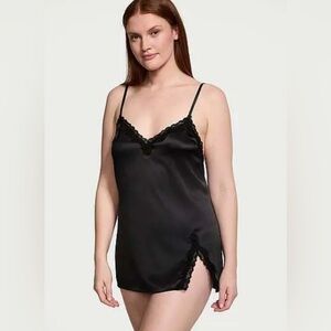 Victoria’s Secret Tease Satin lace trim mini slip dress size small black